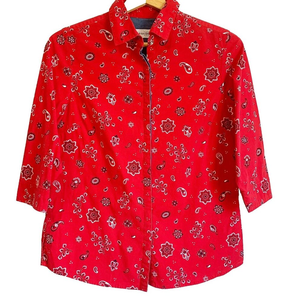 Marisa Christina Red Bandana Button Up Top Size Small Country Western Cowgirl